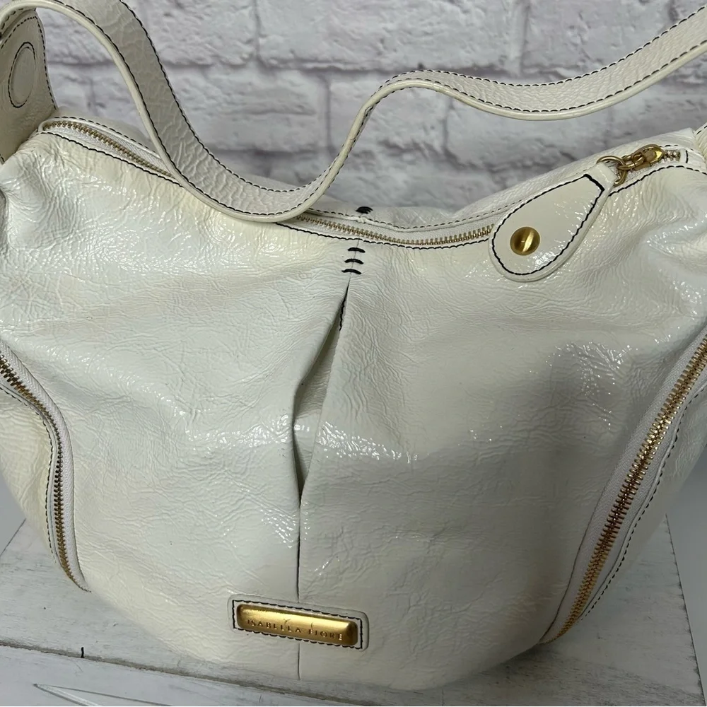 Isabella Fiore White Patent Leather Hobo Bag